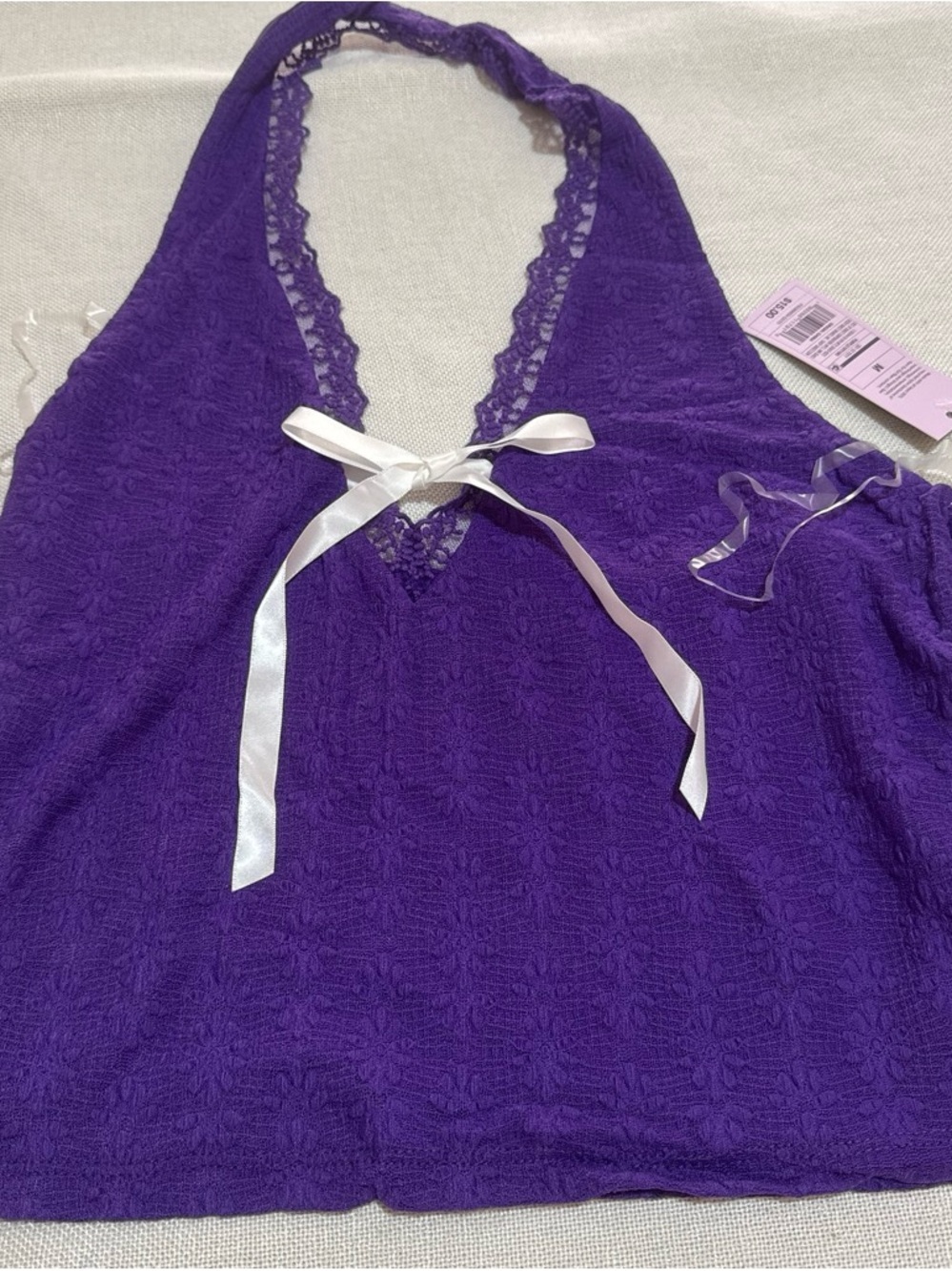 wild fable Purple Lace Halter Tank with Satin Bow